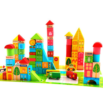 Municipal Transportation Wooden Building Blocks - 100pcs
